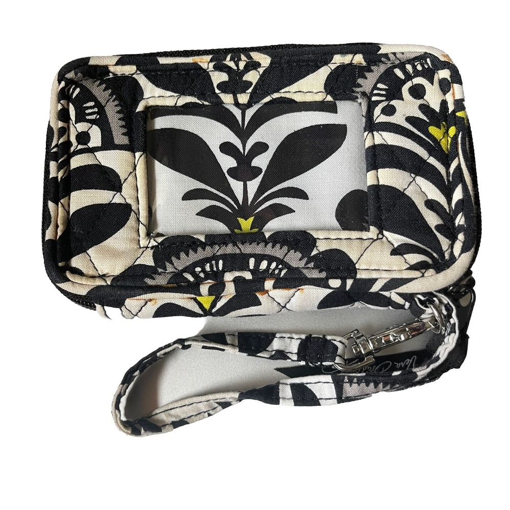 Vera‎ Bradley Baroque Zip Around Wallet Wristlet Black Yellow Logo - Picture 2 of 7